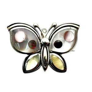 Eric Grossbardt 18K Gold Sterling Silver Pink Butterfly Brooch Pin Rare